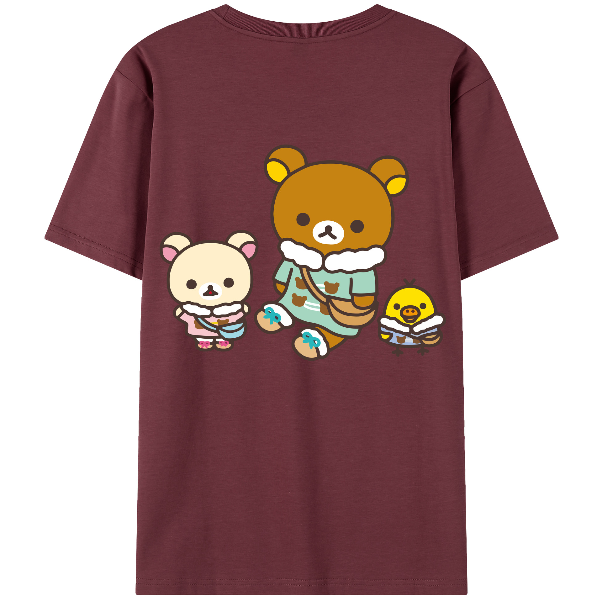 （画像用） リラックマ リラックマ キイロイトリ Rilakkuma Korilakkuma Kiiroitori 綿100％半袖Tシャツ（背面プリント）